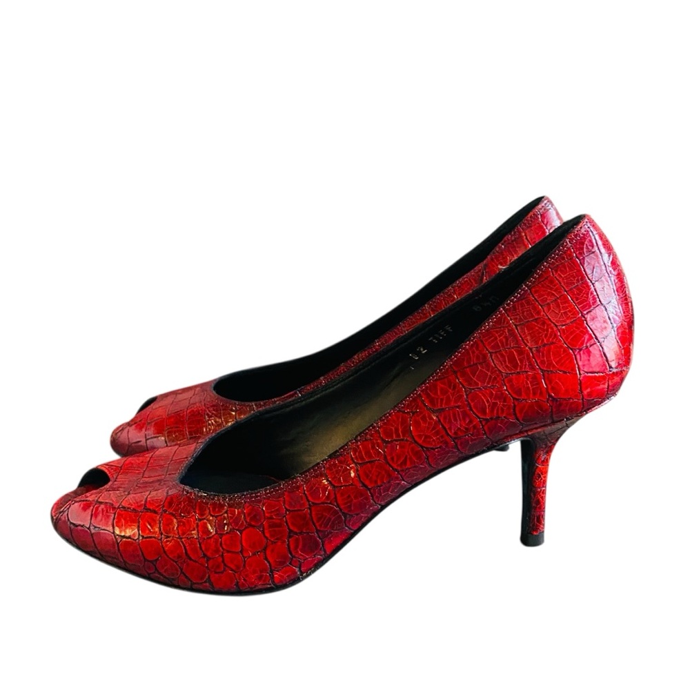 Donald J Pliner Couture Tiff Red Alligator Peep Toe Pumps